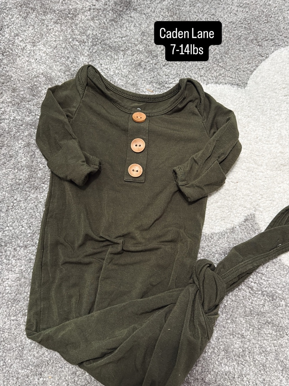 Caden Lane Olive Green Baby Knot Gown with Wooden Buttons